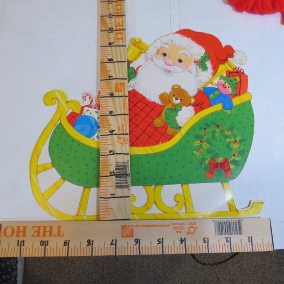 Santa & Reindeer with vintage yarn stapled to sleigh 1980s with sweet eyes - Picture 10 of 11